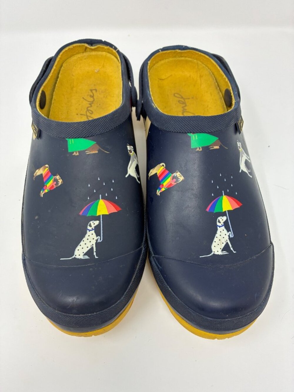 Joules Womens Garden Clogs US 7 EU 38 Navy Dog Umbrella Print Waterproof Shoes